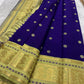 Royal Violet Handwoven Pure Silk Kanchi Pattu Saree with Zari Buttas and Pale Antique Gold Border