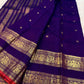 Deep Royal Violet Handwoven Pure Silk Kanchipuram Saree with Rettapet Mayil Zari Border and Orange-Red Selvedge