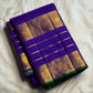 Rich gold zari pallu on royal violet handwoven Kanchipuram pure silk saree — Idam Living