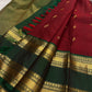 Ruby crimson pallu with forest green zari border, Kanjivaram Rettapet saree