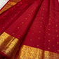 Kanchipattu silk saree in ruby red with antique gold border Varisaipet weave traditional zari detail