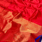 Handwoven pure silk Chanderi saree in jewel-toned ruby red with soft sheen