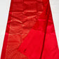 Traditional ruby red Chanderi silk saree with contrasting violet border