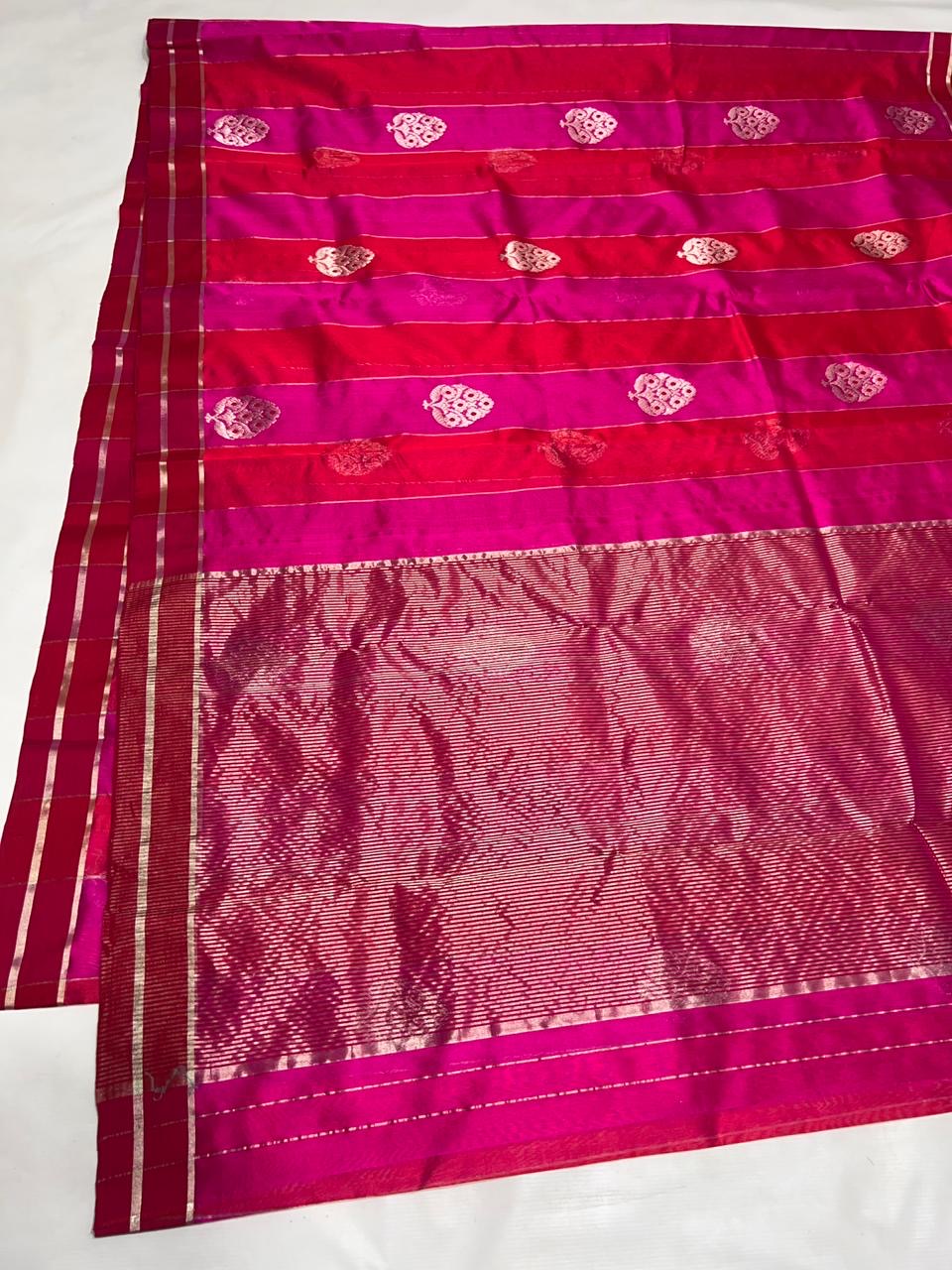 Ruby Silk Pure Silk Chanderi Saree pleats close-up
