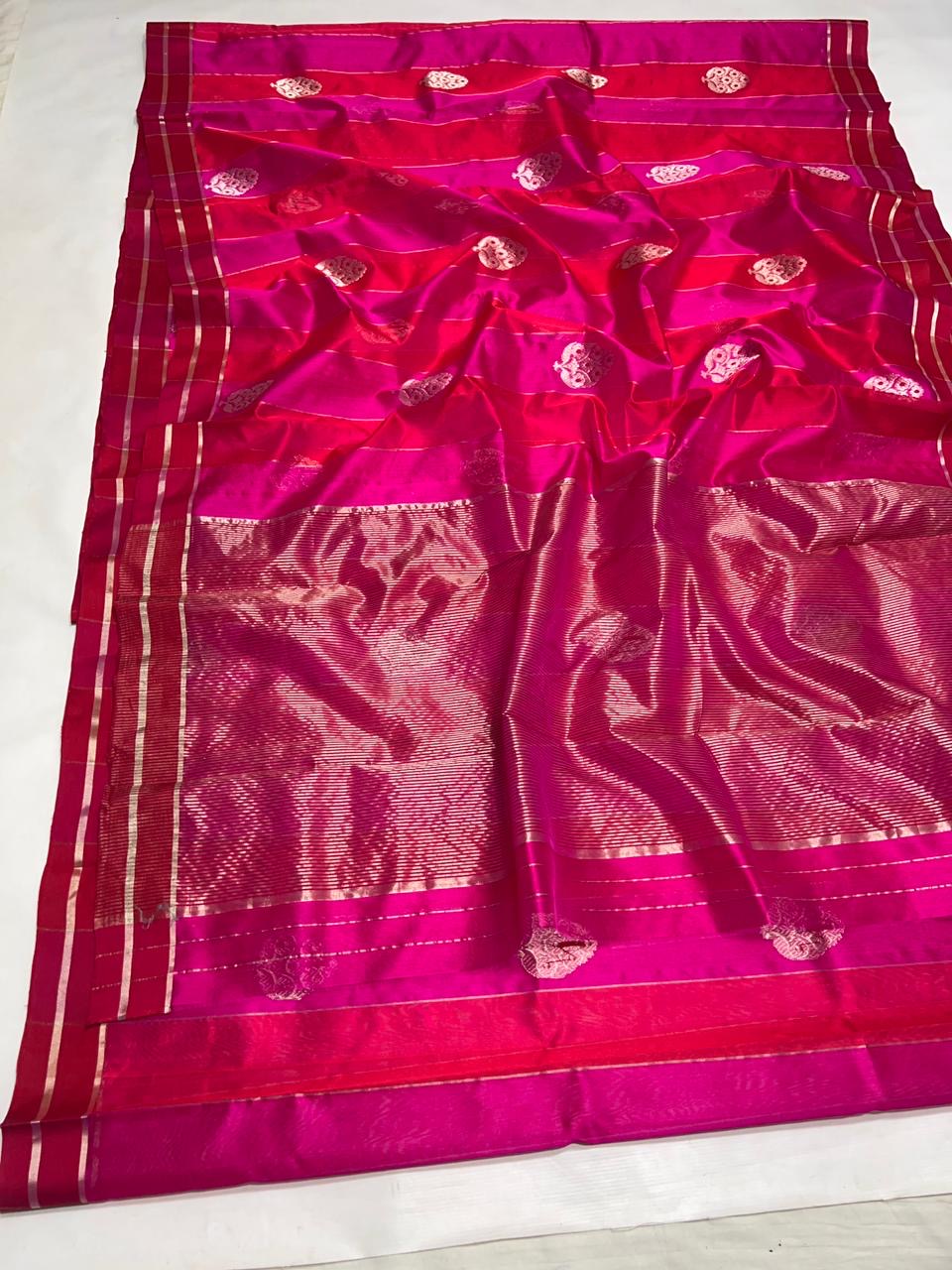 Ruby Silk Pure Silk Chanderi Saree pallu design close-up