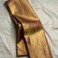Rust Gold pure silk Kanjivaram Butta fusion saree with Banarasi-style zari weaving.