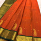 Forest green border with gold zari mayil peacock panels on rust orange Kancheepuram silk saree — Idam Living