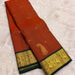 Maanga butta paisley motif in gold zari on rust orange Kanchipuram pure silk saree — Idam Living