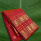 Kanchipuram silk saree in vermilion red with gold border Mayil Butta weave folded view