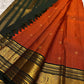 Deep black korvai sorgavasal peacock border on rust orange Kanjeevaram pure silk saree — Idam Living