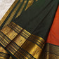 Full view of rust orange handwoven Kanchipuram pure silk saree with zari kattam and sorgavasal border — Idam Living