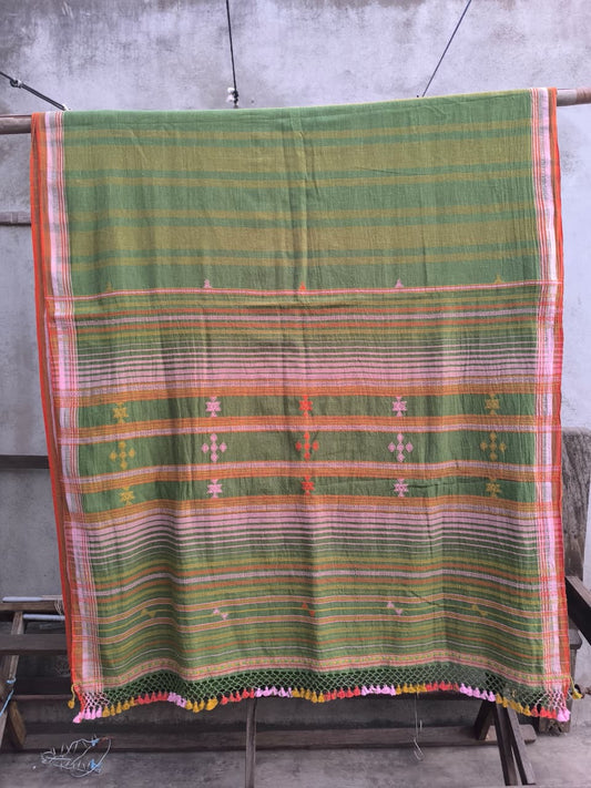 Handwoven Kala cotton saree from Kutch with natural grain texture detail