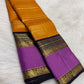 Saffron Marigold Handwoven Pure Silk Kanjipuram Korvai Saree with Orchid Purple Border and Veldhari Zari