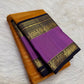 Saffron Marigold Handwoven Pure Silk Kanjipuram Korvai Saree with Orchid Purple Border and Veldhari Zari