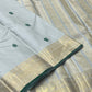 Sage green pure silk Kanjivaram saree with 2gm zari butta and temple border — Idam Living