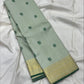 Sage green 2gm zari Kanjivaram saree folded, full view