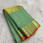 Close view of traditional antique-gold zari motifs woven on Sage Green Kanjivaram silk.