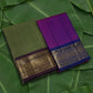Sage green Kancheepuram pure silk saree with plum varisaipet border close-up — Idam Living