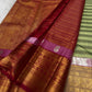 Sage green Kanchi Pattu silk saree striped weave body close-up
