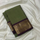 Sage green Kanchi Pattu silk saree with plum varisaipet border and gold zari rows — Idam Living