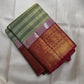 Maroon border detail on sage green Kanchi Pattu silk saree