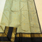 Detail of the ink blue contrast border on the sage green Kanchipuram saree