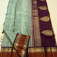 Coffee brown korvai border on sage green handwoven Kanchipuram pure silk saree — Idam Living