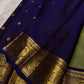 Sage green Kanchipuram silk saree with royal purple border close-up