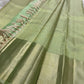 Full drape of sage green pure silk Kanjivaram saree