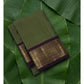 Sage green lightweight Kanjivaram silk saree with deep plum border and gold zari — Idam Living