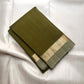 Olive Green Handwoven Pure Silk Kancheepuram Saree with Plain Body and Sage Green Zari Border