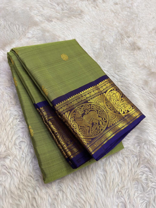Sage green and royal purple wedding Kanchipuram silk saree