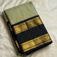 Sage green handwoven pure silk Rettapet Kanchipuram saree with ink blue border
