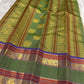 Sage olive handwoven pure silk Rettapet Kanjivaram saree — full saree overview — Idam Living