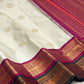 Sandalwood Ivory Handwoven Pure Silk Kanjivaram Korvai Saree with Peacock and Elephant Motifs, silk body close-up
