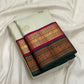 Sandalwood Ivory Handwoven Pure Silk Kanjivaram Korvai Saree with Peacock and Elephant Motifs, decorative pallu detail