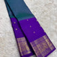 Kanchipattu silk saree in sapphire blue with orchid purple border Double Korvai weave traditional zari detail