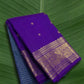 Kanchipuram silk saree in sapphire blue with orchid purple border Double Korvai weave folded view