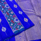 Sapphire Blue Handwoven Pure Silk KanchiPattu Saree with Pochampally Butta and Ikat Border