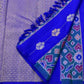 Sapphire Blue Handwoven Pure Silk KanchiPattu Saree with Pochampally Butta and Ikat Border