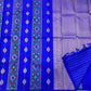 Sapphire Blue Handwoven Pure Silk KanchiPattu Saree with Pochampally Butta and Ikat Border
