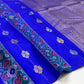 Sapphire Blue Handwoven Pure Silk KanchiPattu Saree with Pochampally Butta and Ikat Border