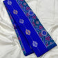 Sapphire Blue Handwoven Pure Silk KanchiPattu Saree with Pochampally Butta and Ikat Border