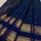 Royal Sapphire Blue pure Kanchipuram silk saree Mayil butta detail