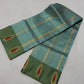 Sage green contrast border with ruby red accented motifs on sea glass blue Chanderi silk