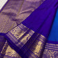 Sapphire Blue Handwoven Pure Silk Kanchi Pattu Butta Saree with Vadamalli Gold Zari Border