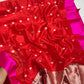 Scarlet red Pattu Silk Chanderi handloom saree with vivid rani pink border