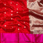 Festive scarlet red Pattu Silk Chanderi saree from Idam Living