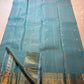 Sea Glass Aqua Handwoven Pure Silk Kanchi Pattu Saree with Antique Gold Zari Buttas and Ornamental Border