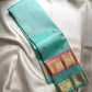 Sea-Glass Aqua Handwoven Pure Silk Kanchipuram Saree with Coral-Rose Rettapet Border and Gold Zari Buttas